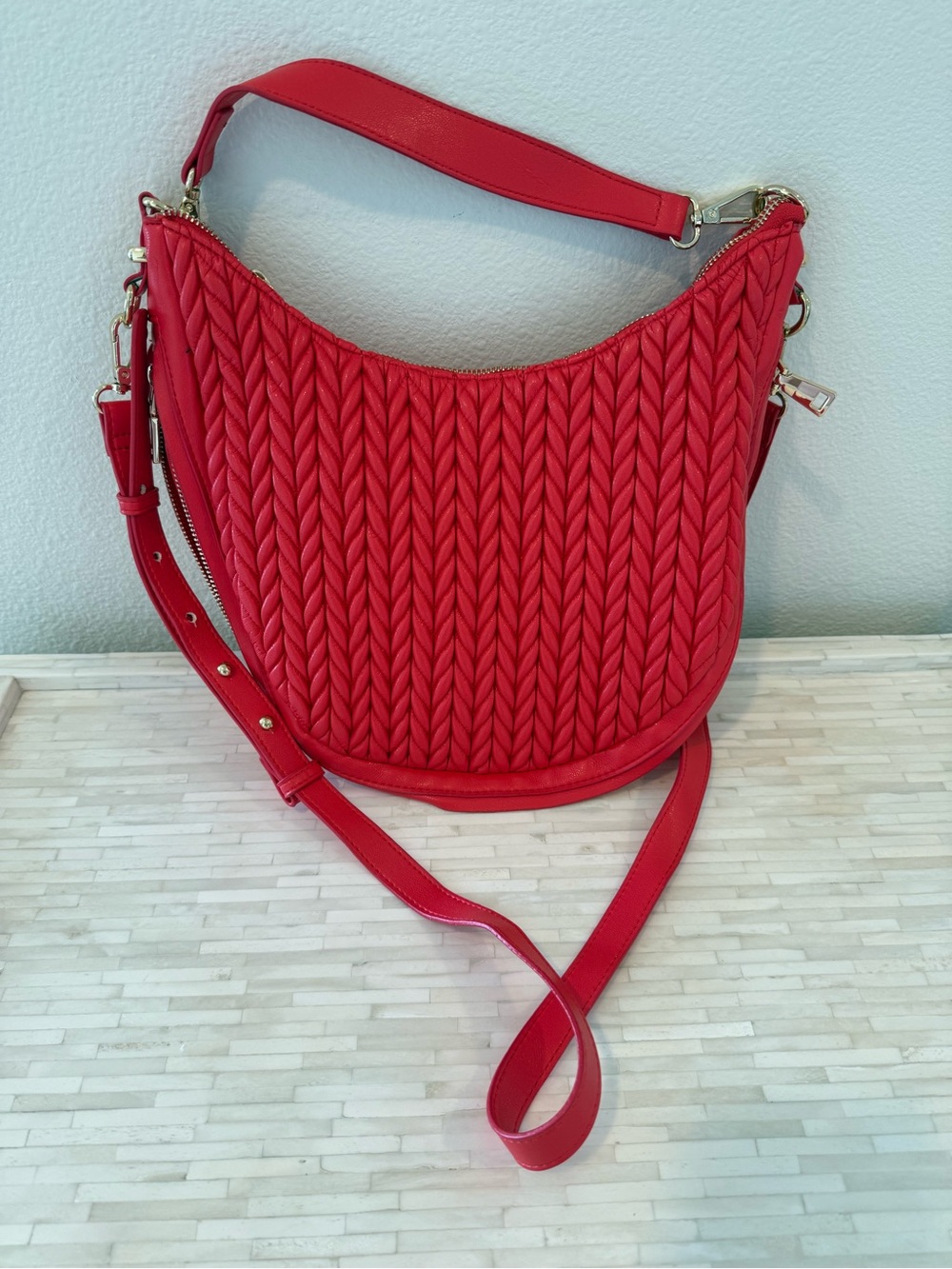 INC International Concepts Quilted Orange Crossbody Hobo